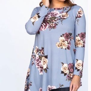 A&D Asymmetrical Tunic L cloud blue floral